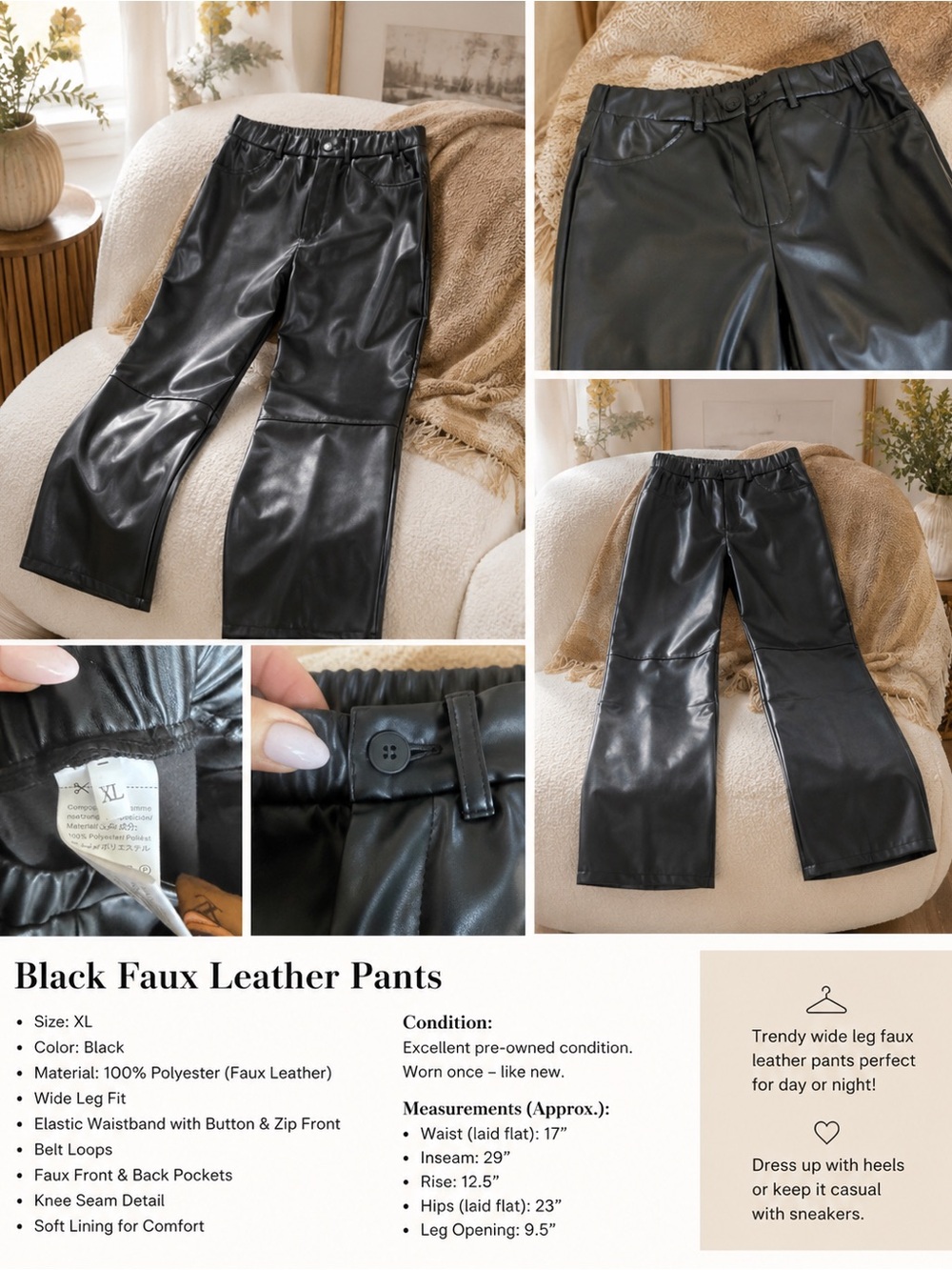 Black Faux Leather Wide Leg Pants